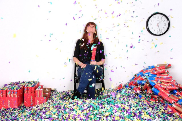 Michaela Gleave, Waiting for Time (7 Hour Confetti Work) 2014, video performance executed via YouTube, 16:9 colour stereo. Courtesy of the artist and Anna Pappas Gallery, Melbourne. 