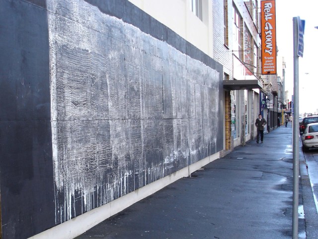 Image courtesy of the artist. Kyle Jenkins, Wall Painting (Come to the City) #4, 2009. Acrylic on wall painting. Image courtesy of the artist.